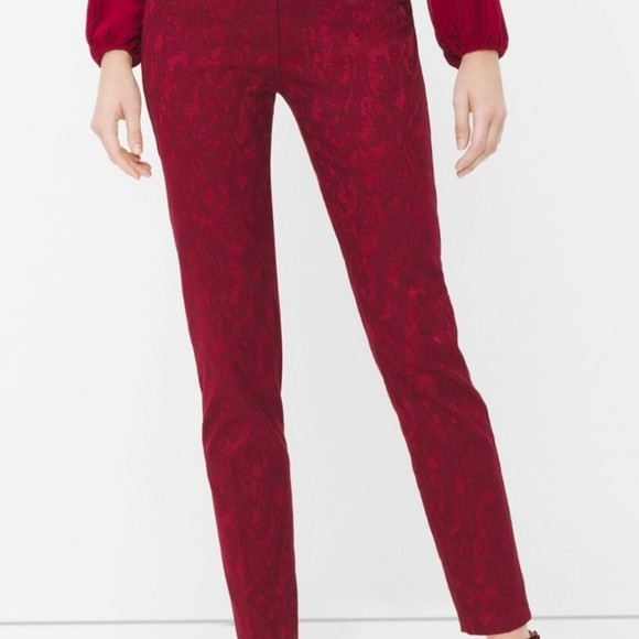 White House Black Market The Slim Ankle Pant Red Size 10 Stretch Paisley Print - Picture 3 of 11